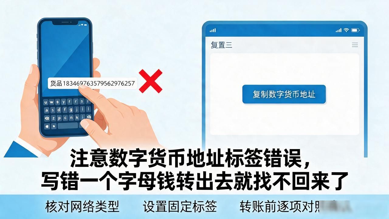 注意数字货币地址标签错误,写错一个字母钱转出去就找不回来了